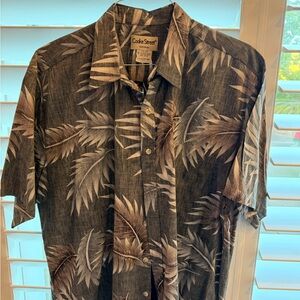 Men's Black Tropical Print Camp Shirt